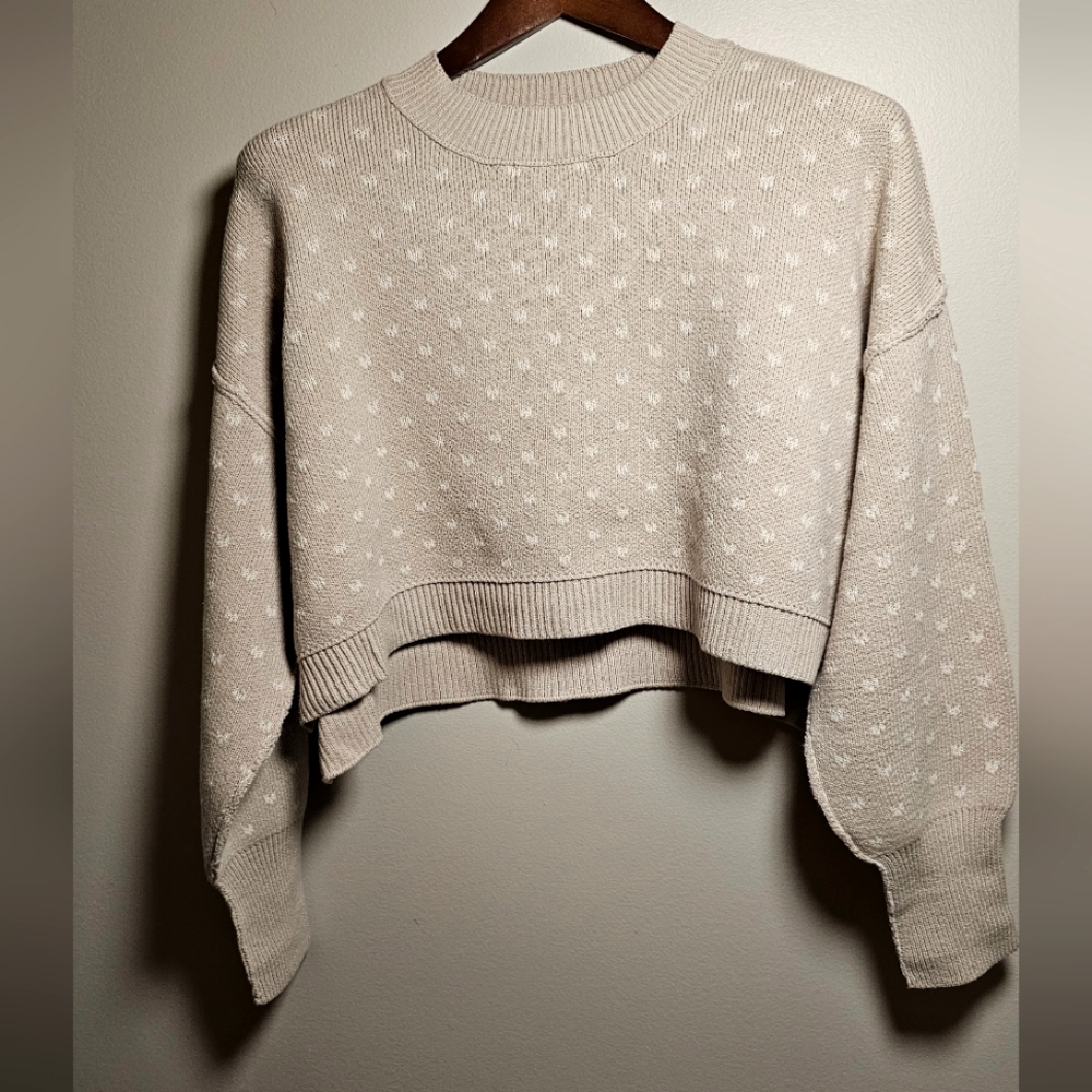 Free People Easy Street knit Crop Sweater Oatmeal Sz Medium NWT$98 - Picture 7 of 10